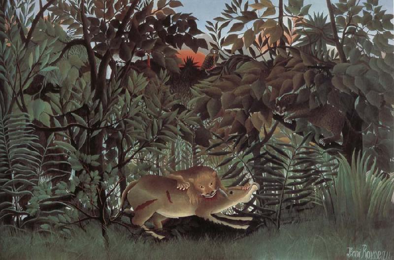 Henri Rousseau The Hungry lion attacking an antelope Sweden oil painting art